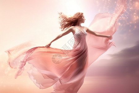 粉红色的裙子穿着梦幻裙子的女孩设计图片