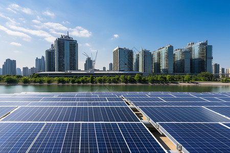城市中的电力太阳板背景图片