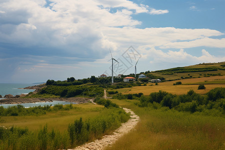 户外田野的发电风车图片