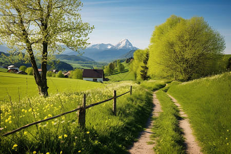 瑞士森林风景优美的乡村背景