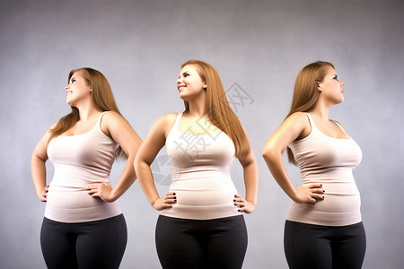 胖女人量体重减肥概念展示背景