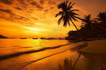 棕榈海岸海边夕阳美景背景