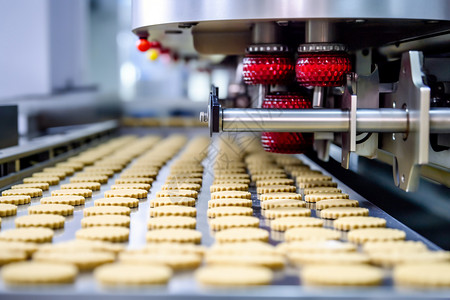 美食工厂流水线制作的美味饼干背景