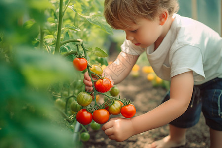 采摘番茄的小孩图片