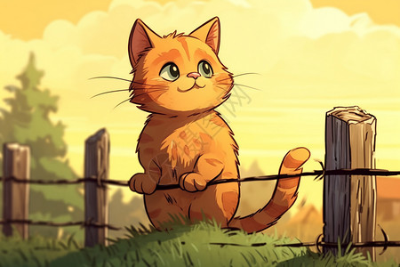 篱笆边的小猫图片