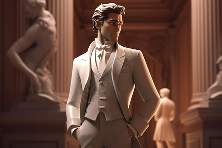 动画建筑优雅的男性3D角色背景