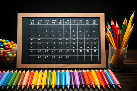 时间表提示彩色铅笔和课程表背景