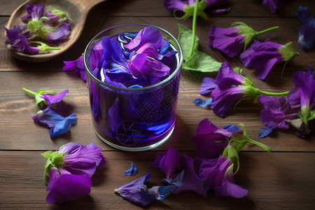 蓝色花蝴蝶紫色豌豆花图片背景