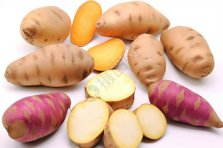 紫色甘薯土豆和甘薯蔬菜背景