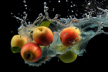 水中苹果创意概念图背景图片