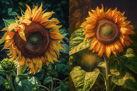 不同手法描绘的向日葵背景图片