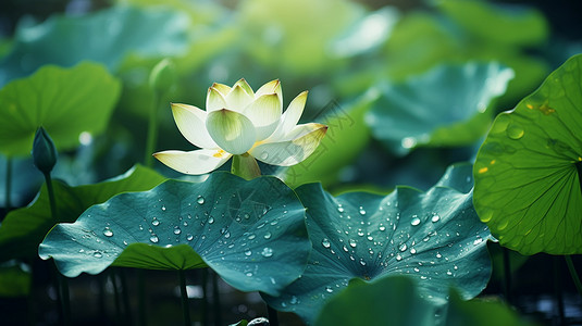 池塘里的雨莲花在池塘里背景