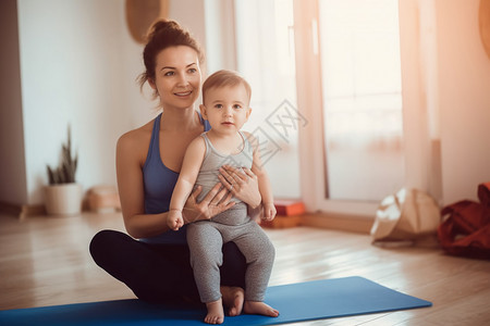 练瑜伽的宝妈背景图片