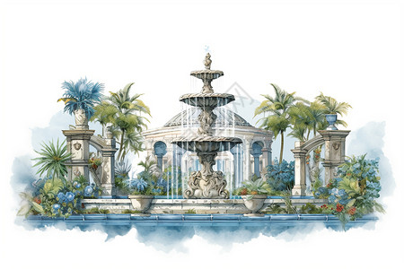 复古的喷泉建筑图片