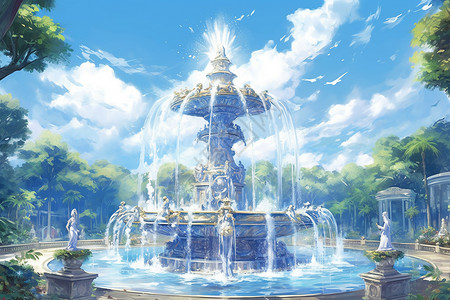 大型建筑喷泉背景图片