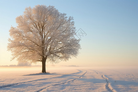 雪中孤独的树图片