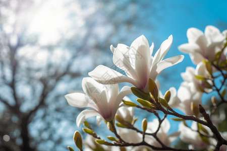 阳光天气素材盛开的白色花朵背景
