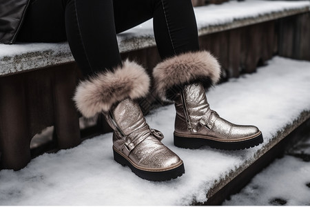 冬季鞋素材时尚的毛绒靴子背景