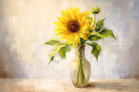花瓶中向日葵细腻柔和的向日葵插画