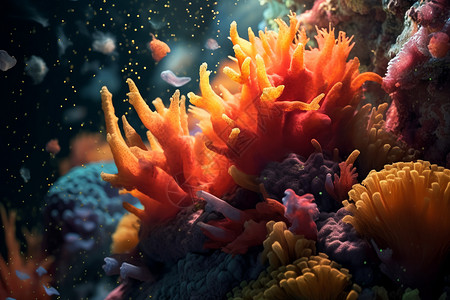 海底梦幻橙色珊瑚图片