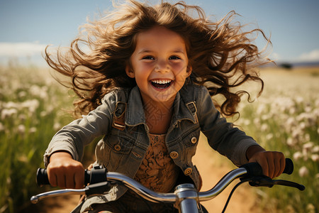 头发飘逸的骑车女孩背景图片