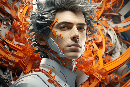 橙色科技幻想男性背景图片
