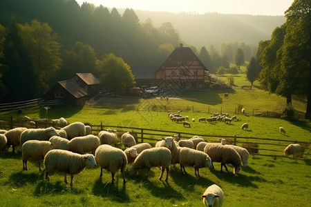 田园养羊场特写高清图片