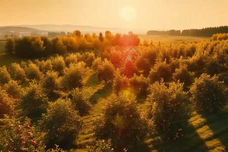 金色照明的苹果园高清图片
