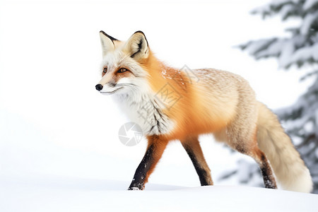 狩猎雪冬天可爱的狐狸背景