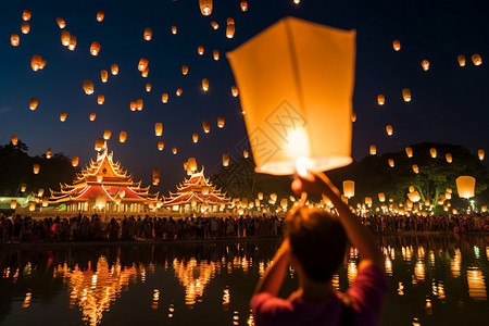 曼谷节日的的孔明灯高清图片
