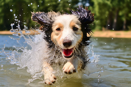 狗玩水正在玩水的小狗背景