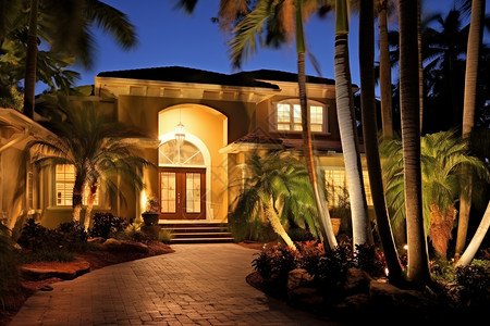 豪宅门口的棕榈树图片