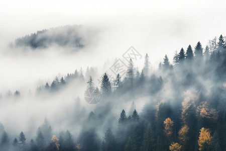 云雾缭绕的松林云雾缭绕的户外风景背景