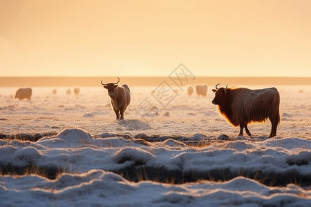 冬季牧场的牦牛图片