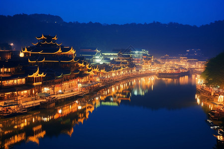 凤凰古城风景湘西古城夜景背景