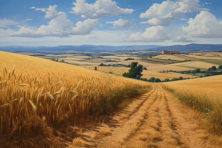 绘画的麦田景观图片