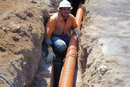 安装地下管道的工人图片