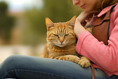 腿上休息的猫咪高清图片