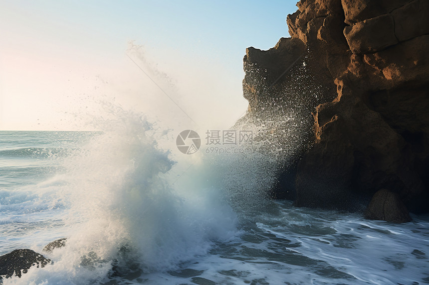 海岸边的岩石和海浪图片