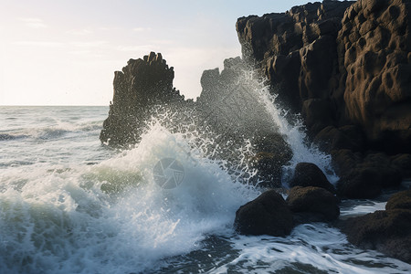 海岸边汹涌的海浪图片