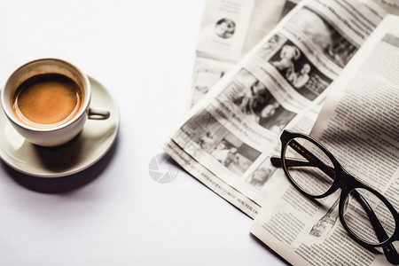 美味的咖啡和报纸图片