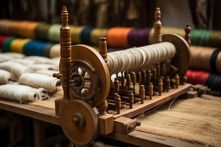 彩线纺织品生产织机背景