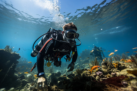 潜水装备水下探索世界背景