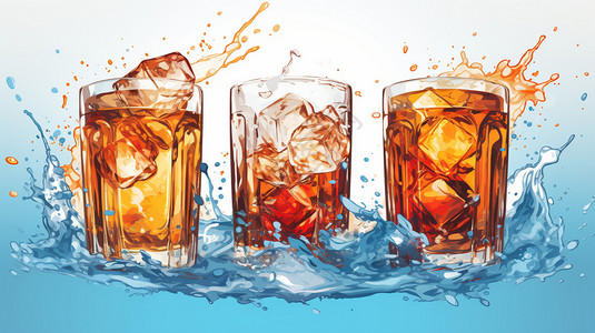 酒杯冰块饮料创意广告图设计图片