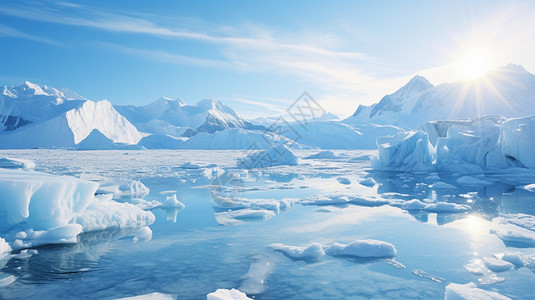 南极长城站美丽的冰川雪山背景