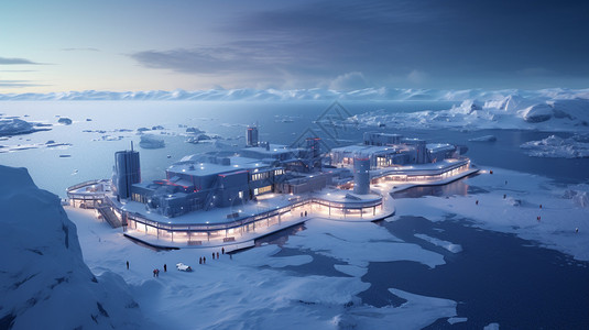 冰山建筑南极科考站雪景鸟瞰背景