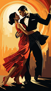 拉丁舞蹈素材正在跳拉丁舞的两个人插画