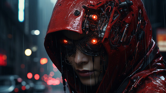 红色雨衣未来科技感的人类设计图片