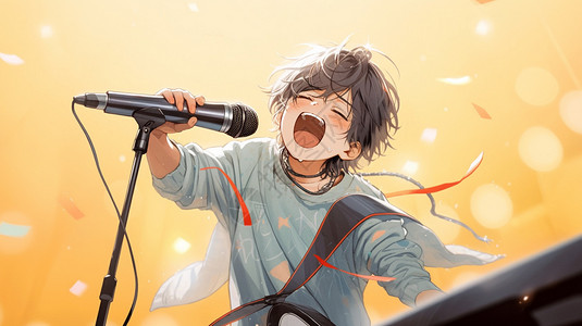 一个男孩在舞台上唱歌背景图片