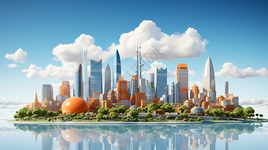 城市环绕3D智能城市插画